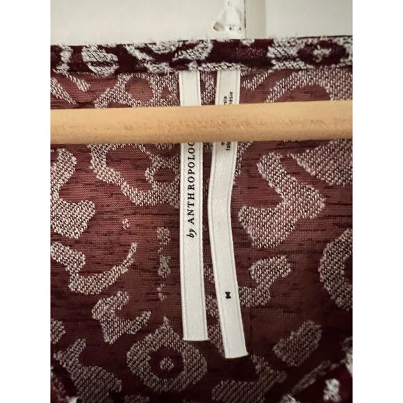 By Anthropologie Jacquard Peasant Blouse Women's Blouse Wine M Ruffle Peplum - Picture 6 of 8